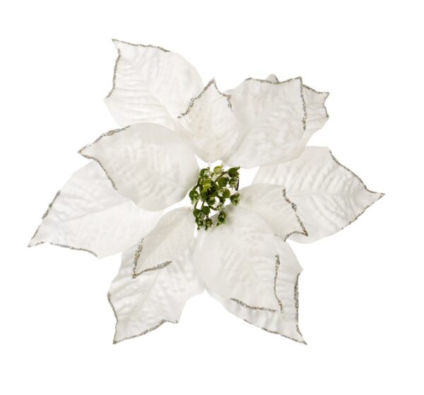 Pack 4 Clip On Flowers Floral Christmas Decorations Poinsettia White 20cm