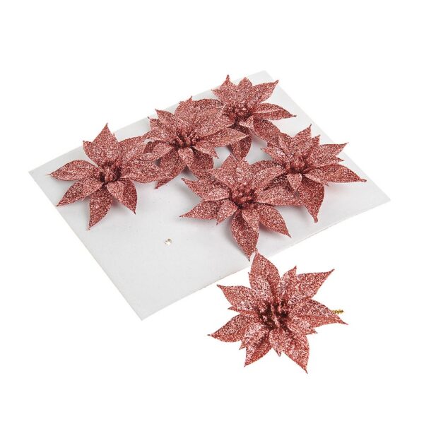 Rose Pink Small Poinsettia 7cm on Wire Stem Pack x6 Christmas