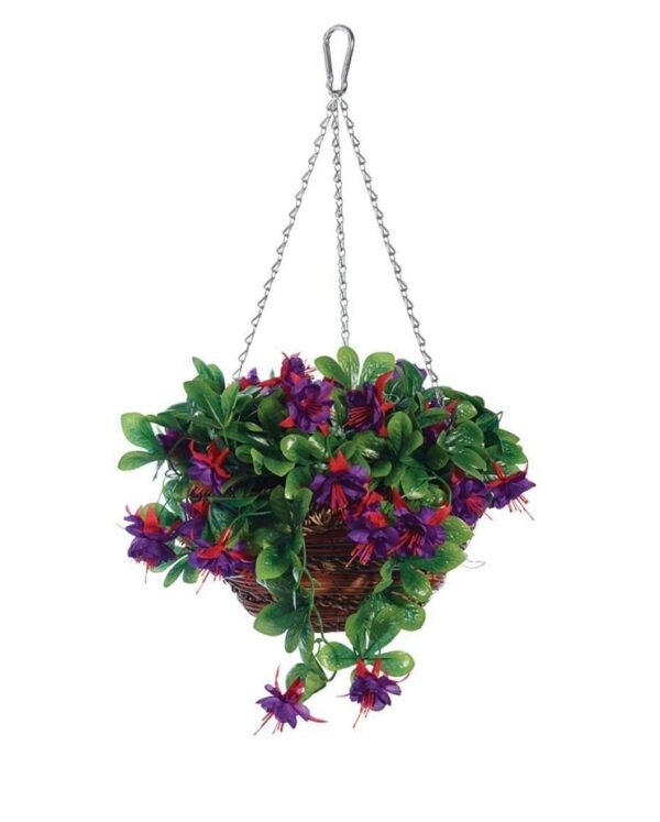 Artificial Silk Flowers Red / Purple Fuchsia 12" Hanging Basket