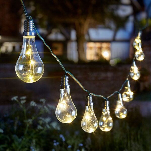 10 Solar Clear Bulb String Lights Dual Power Gardman L24305