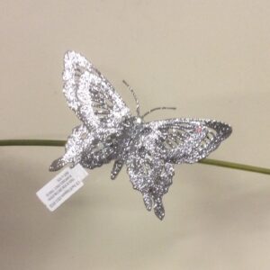 Glittered Butterflys 6" Christmas Decorations Silver Pack 6