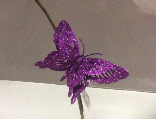 Pack 6 Glittered Clip On Butterflys 6" Christmas Decorations Purple