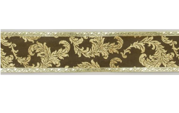 10yd Roll 'Gold Leaf' Fabric Wire Edge Christmas Ribbon 2.5in Wide