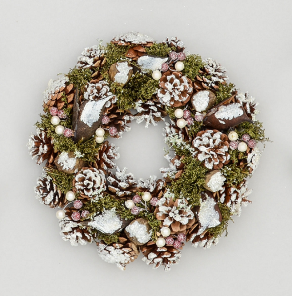 Natural Frosted Cone/Pine Christmas Wreath 30cm New Design