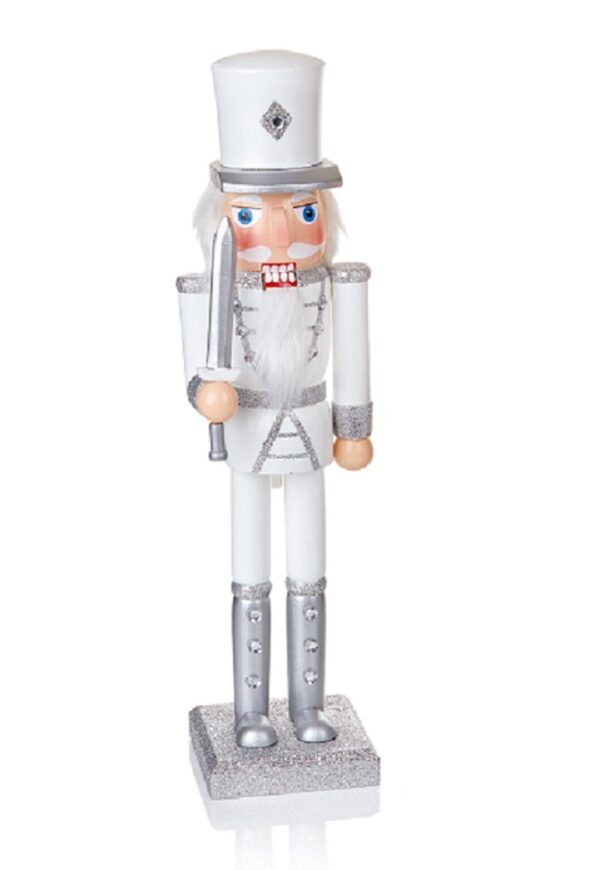 Nutcracker Soldier + Sword 38cm Tall White/Silver Premier Christmas Decorations