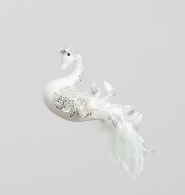 Bird Decoration White/Silver Swan 17cm Christmas Decorations Pack x2
