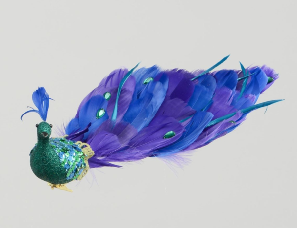 38cm Peacocks / Birds Clip-On With Feathers Christmas Decoration Pack x2