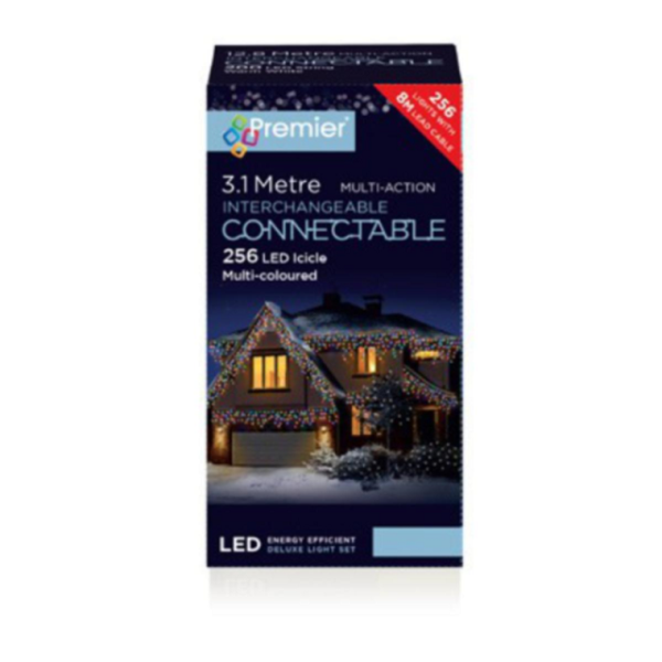 Premier Connectable Icicle Lights 256 LEDs Multicolour Christmas Decoration LV184955M