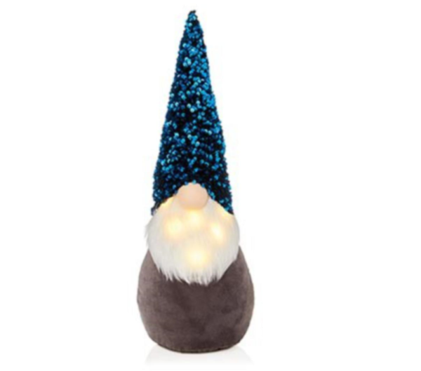 Christmas Gonk Gnome Decoration Santa Figurine LED Lit Nose B/O 45cm Teal Hat