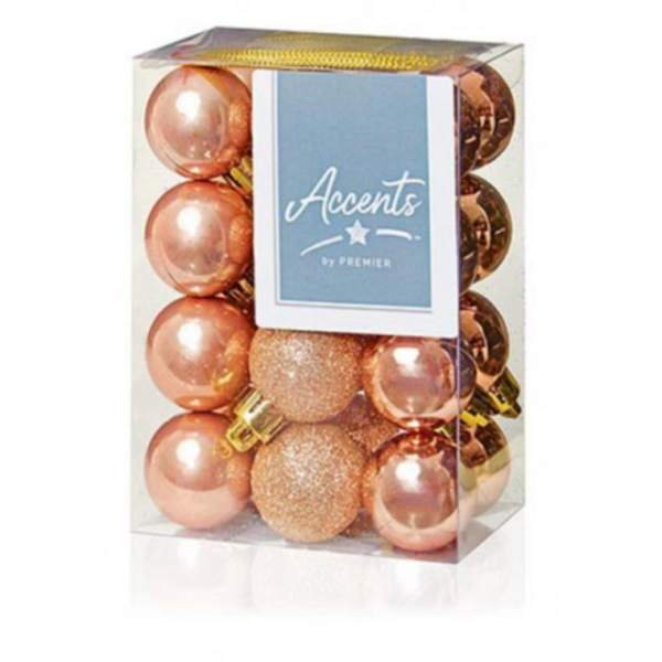 48 (2x24) Rose Gold Mix Shatterproof Baubles Christmas Tree Decorations 30mm
