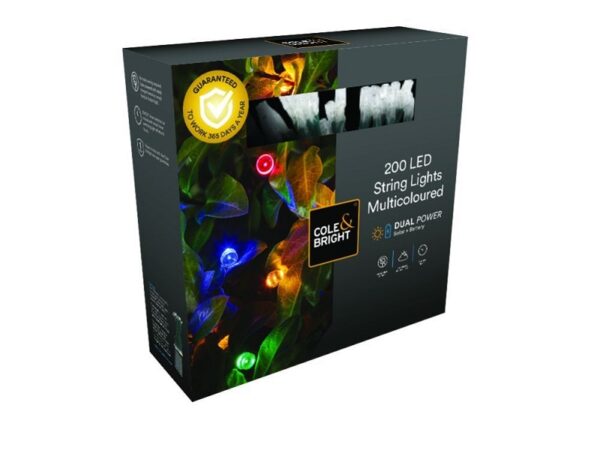 Solar LED String Lights 200 Multi Colour Dual Power Technology Cole & Bright