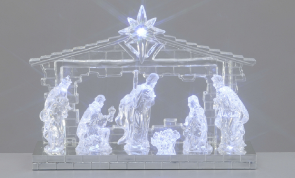 Acrylic LED Lit Nativity Scene 22cm Christmas Ornament Batt-Op
