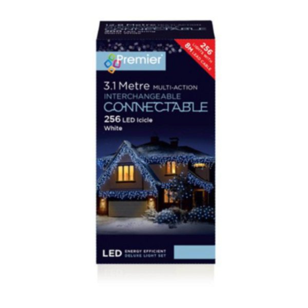 Premier Connectable Icicle Lights 256 LEDs White Christmas Decoration LV184955W