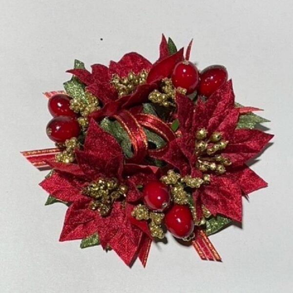 1" Candle Size Candle Ring Christmas Decoration Poinsettia & Berry