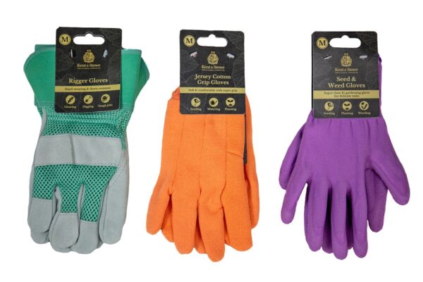 Multi-use Gloves Triple Pack Ladies Medium Rigger, Jersey Cotton, & Seed & Weed Gloves