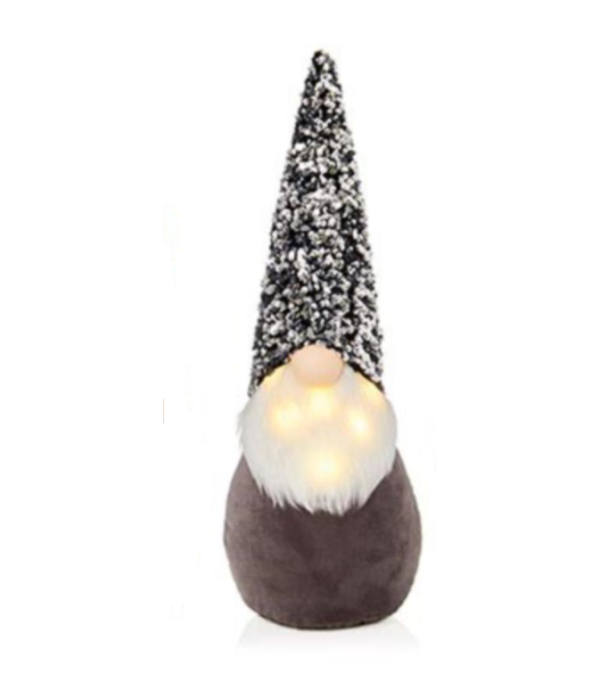 Christmas Gonk Gnome Decoration Santa Figurine LED Lit Nose B/O 45cm Grey Hat