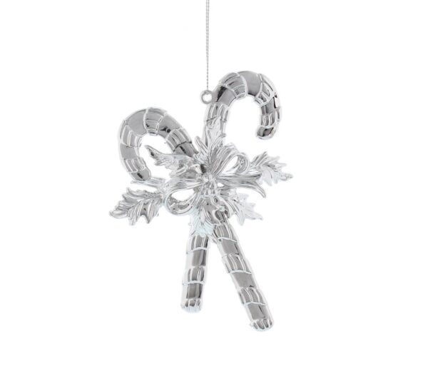 Silver Double Candy Cane Christmas Tree Decorations 11cm Pack x2