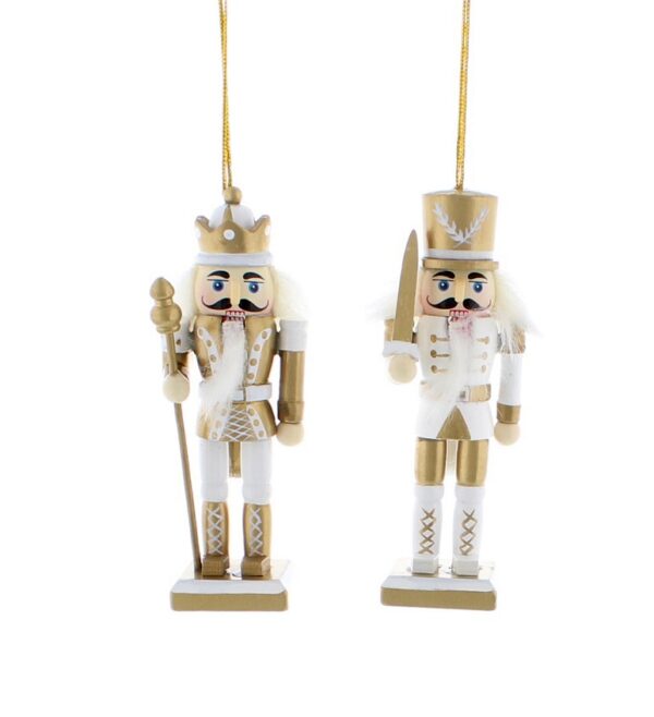 Gold / White Nutcracker Soldiers Christmas Tree Decorations 12cm Pack x2 Assorted