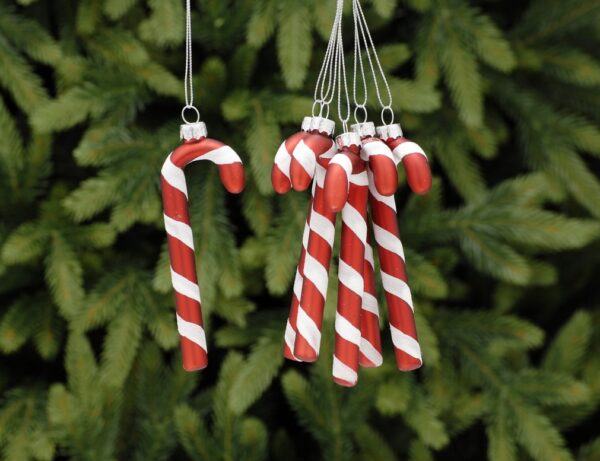 Red/White Glass Candy Canes Christmas Tree Decorations 20cm Pack x6