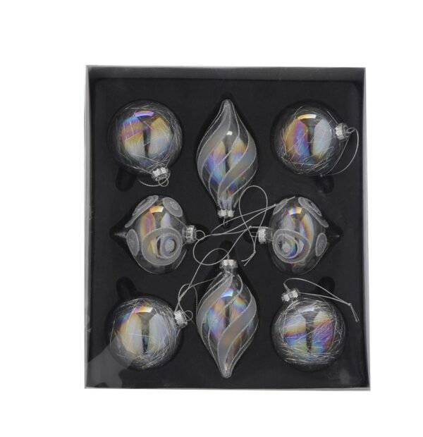 Clear Glass Bauble Christmas Tree Decorations 5-8cm Pack x8 Assorted