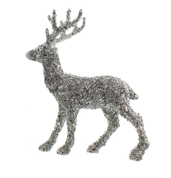 Reindeer Figurine Silver Glitter/Sequin Christmas Decoration 28.5cm Pack x2