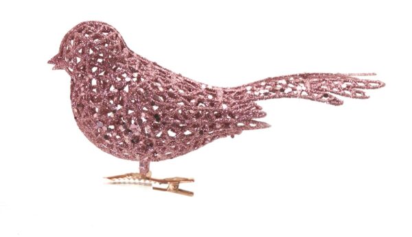 Rose Pink Clip On Mesh Bird Christmas Tree Decorations 17cm Pack x4