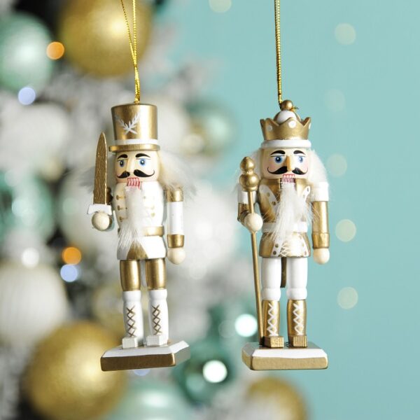 Gold / White Nutcracker Soldiers Christmas Tree Decorations 12cm Pack x2 Assorted