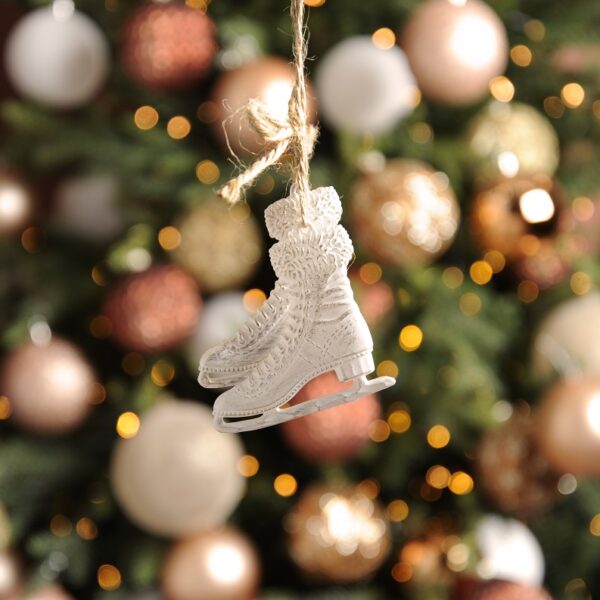 White Glittered Ice Skates Christmas Tree Decorations 8cm x1 Pair
