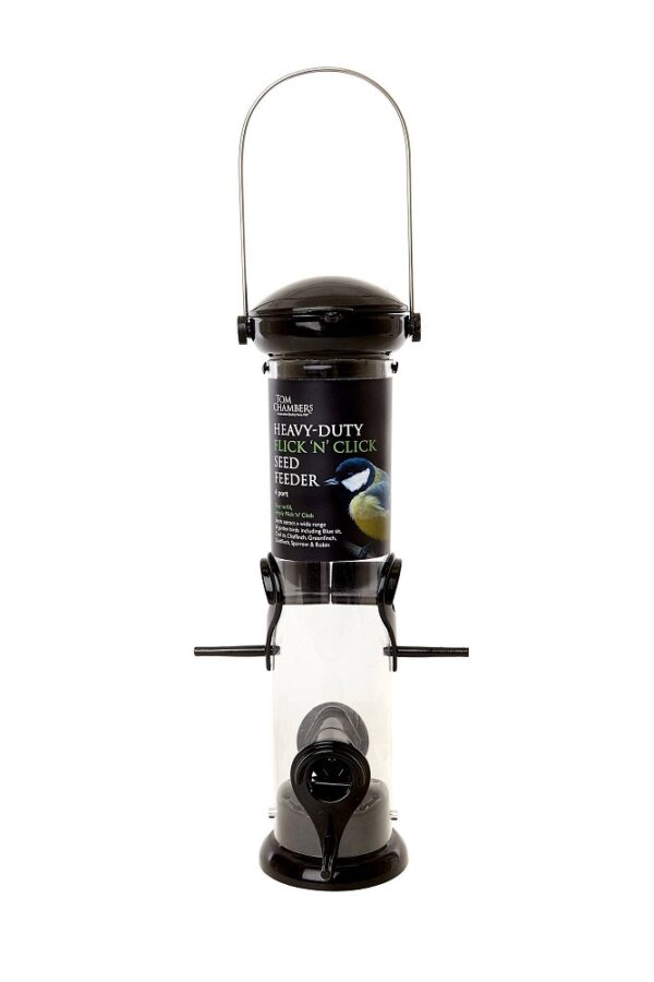 Heavy Duty Flick 'N' Click Seed Feeder 4-Port Tom Chambers Wild Bird Care CS060