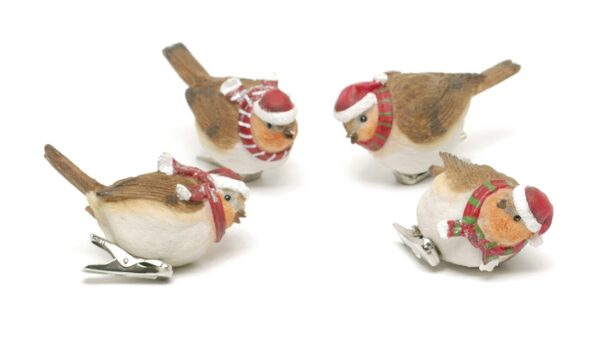 Christmas Robins Clip-On Set x4 Assorted 9cm