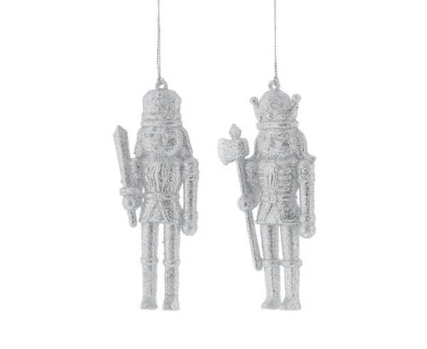 Silver Glitter Nutcracker Christmas Tree decorations 13cm Pack x2 Assorted