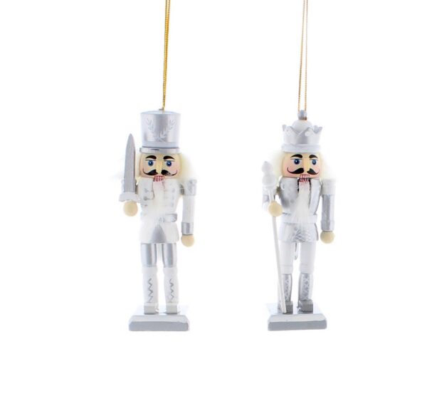 Silver / White Nutcracker Soldiers Christmas Tree Decorations 12cm Pack x2 Assorted