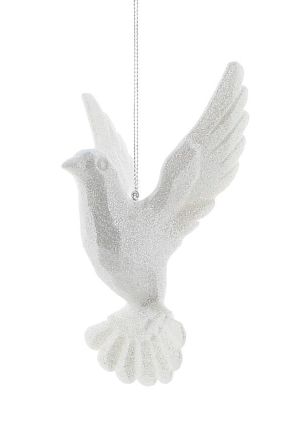 White Glittered Acrylic Dove Christmas Tree Decorations 10cm Pack x2