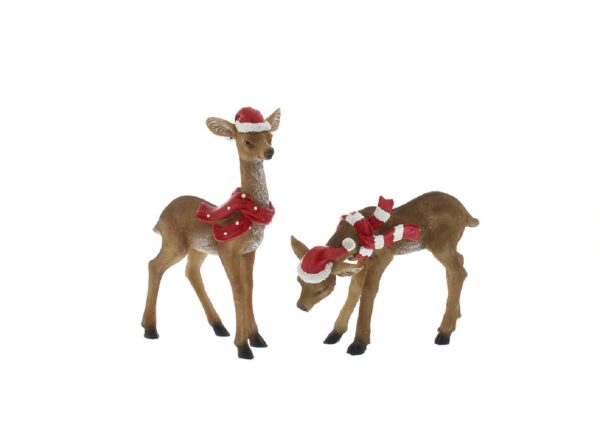 Reindeer Figurines Hat & Scarf Christmas Decorations 15cm Pack x2 Assorted