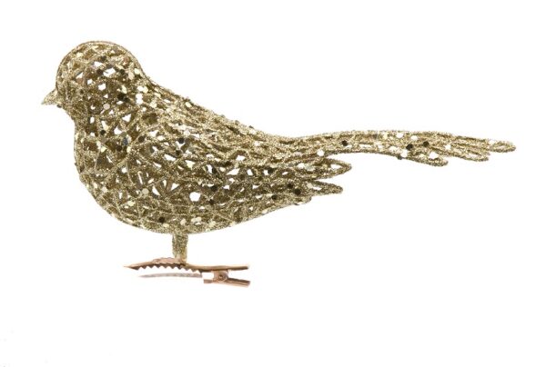 Oyster Gold Clip On Mesh Bird Christmas Tree Decorations 17cm Pack x4