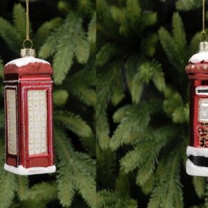 Glass Christmas Tree Decorations Postbox/Telephone 11cm Pack x2 Assorted