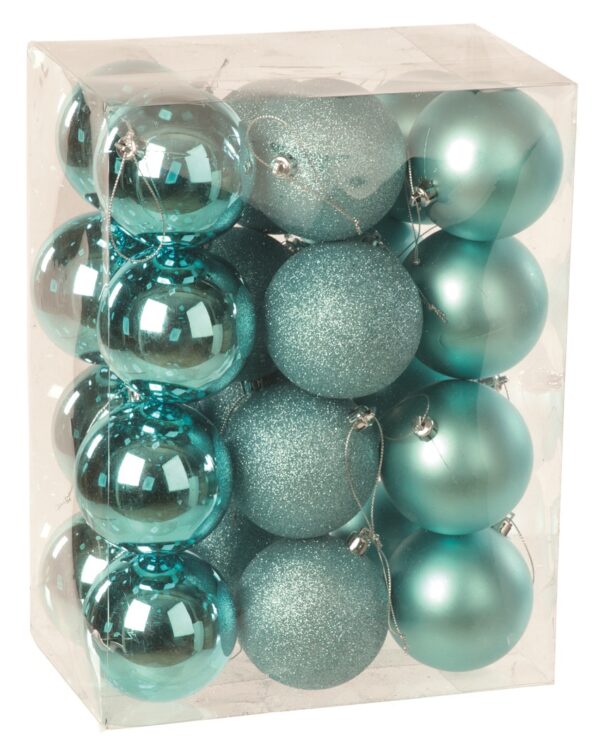 Ice Blue Mix 80mm Shatterproof Baubles Christmas Tree Decorations Themed Pack 24