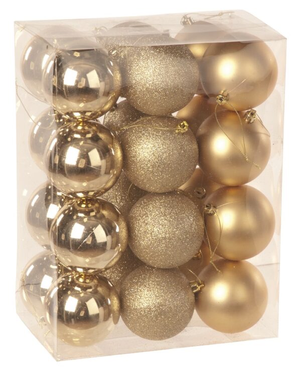 Champagne Mix 80mm Shatterproof Baubles Christmas Tree Decorations Themed Pack 24