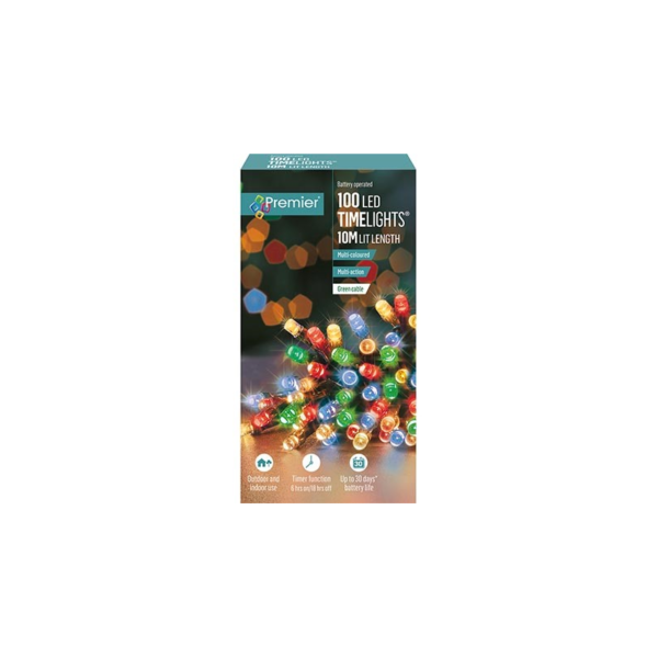 100 Multi Action Battery Operated & Timer Multi-Colour LED Christmas Lights