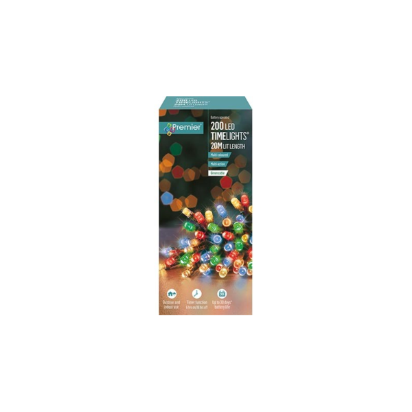 200 Multi Action Battery Operated Multi-Colour LED Christmas Lights + Timer