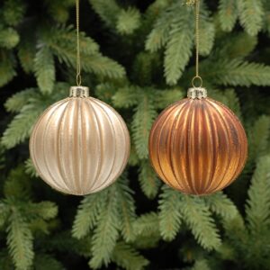 Glass Christmas Tree Decorations Segment Balls 8cm Pack x2 Copper/Gold