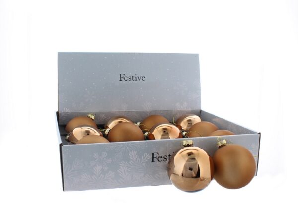 Copper Mix 80mm Traditional Real Glass Baubles Christmas Decorations Pack x12