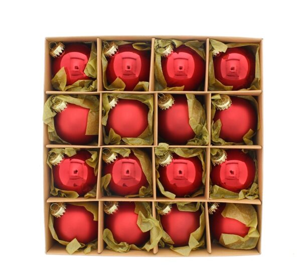 Pack 16 Red Mix 60mm Traditional Real Glass Baubles Christmas Decorations