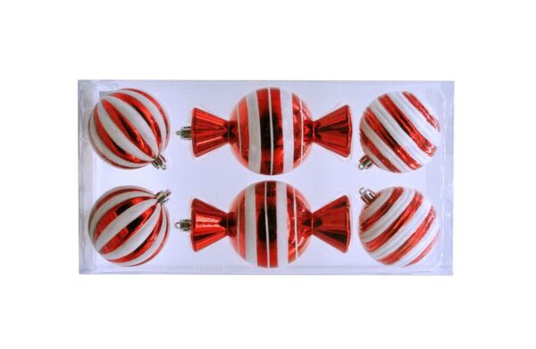 Candy Cane Stripe Sweet / Ball Selection 80mm Pack 6 Christmas Decorations