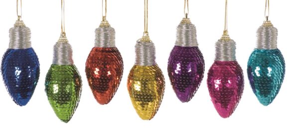 Sequin Light Bulb Christmas Tree Ornaments 11cm Pack x6