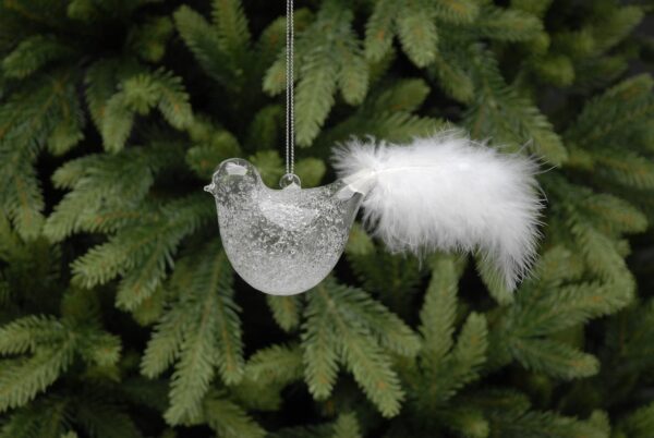 Ice Effect Glass Bird & Feather Tail 7cm Pack x2 Christmas Decoration