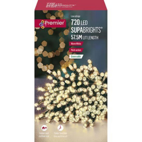 720 LED Multi Action Supabrights Christmas Lights WARM WHITE + Timer Premier