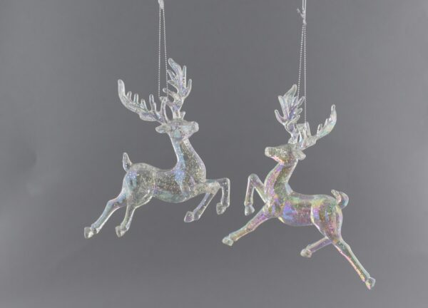 Acrylic Reindeer (2-Designs) Christmas Tree Ornaments / Decorations 15cm Pack x2