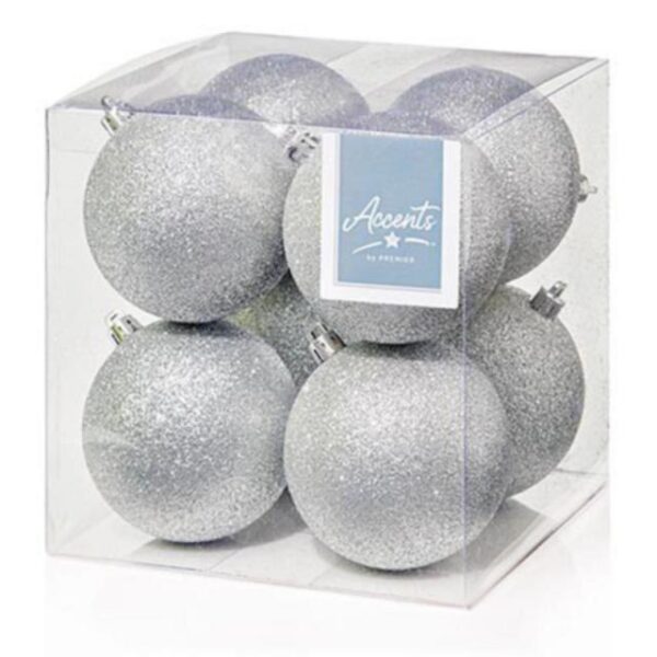Silver Glitter Bauble Christmas Tree Decorations 80mm Pack x8
