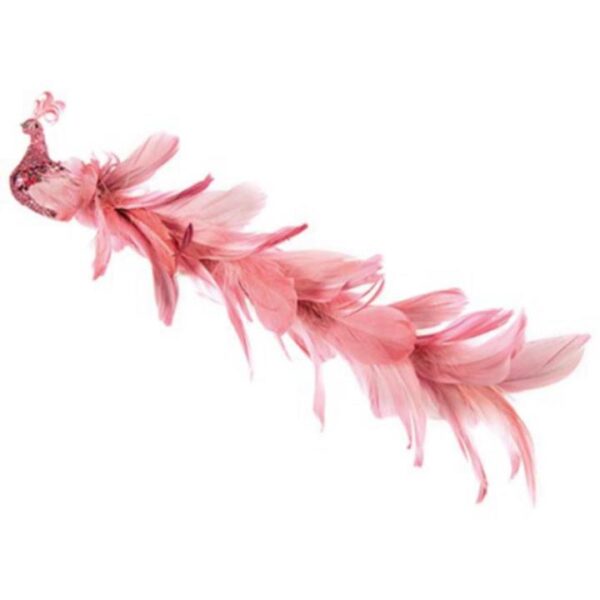 Pink Glittered Long Tail Bird Christmas Decoration Pack x2